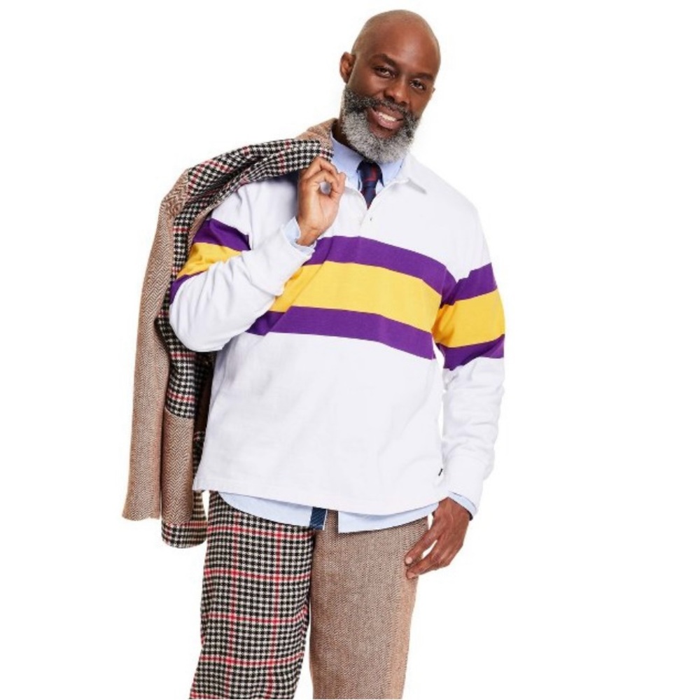 NWT Rowing Blazers x Placed Stripe Collared Long-Sleeve Rugby Shirt - M - Picture 1 of 4